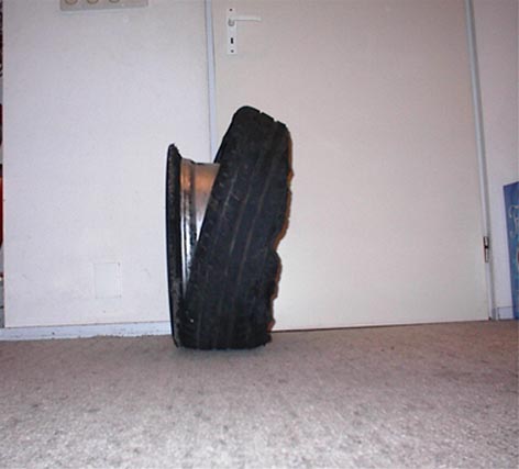 Blown up tire.